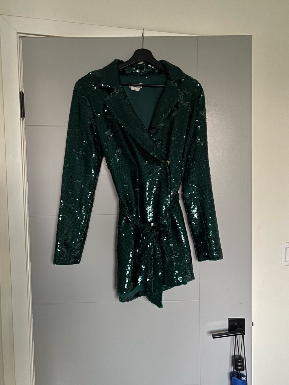 Lovers + Friends Emerald Green Sequin Wrap Blazer with Tie